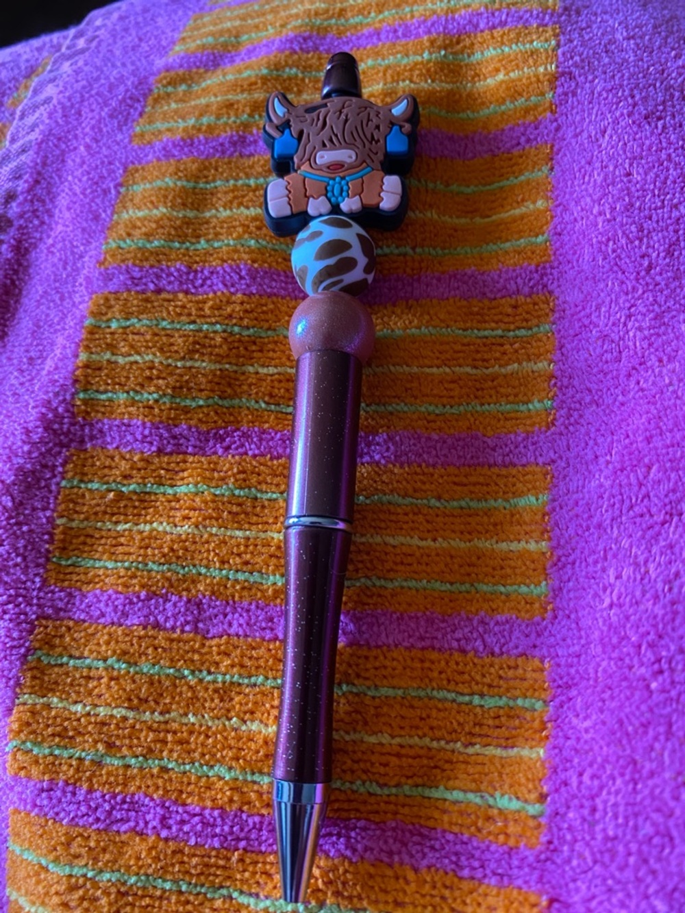 Glitter brown Novelty Ballpoint Pen with Highland Cow Topper